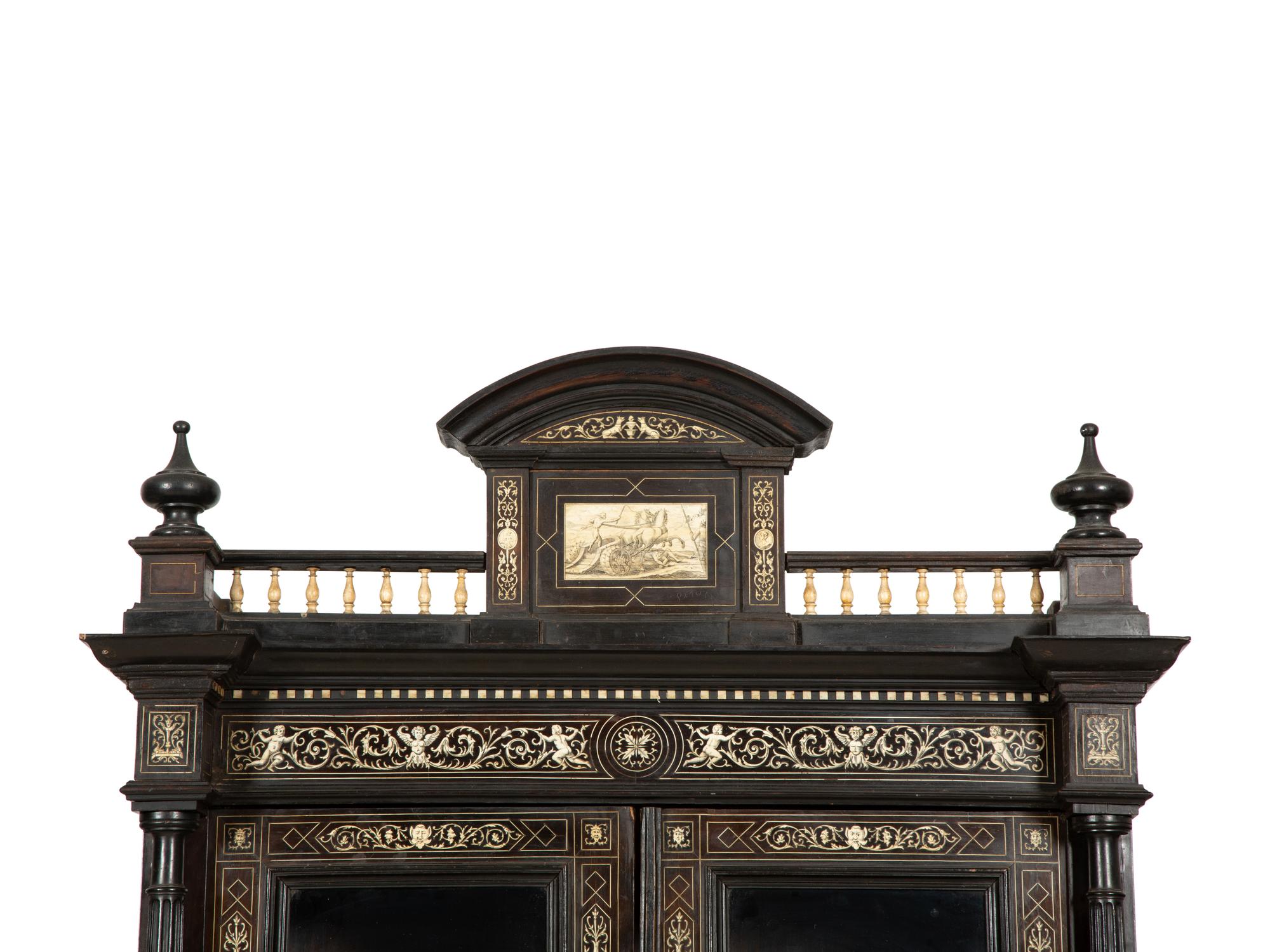A North Italian Ebonized Bone-Inlaid Bookcase