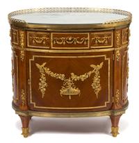 A Louis XVI Style Gilt Bronze Mounted Oval Cabinet Height 33 1/2 x width 34 1/2 x depth 23 3/4 inches. — LATE 19TH CENTURY