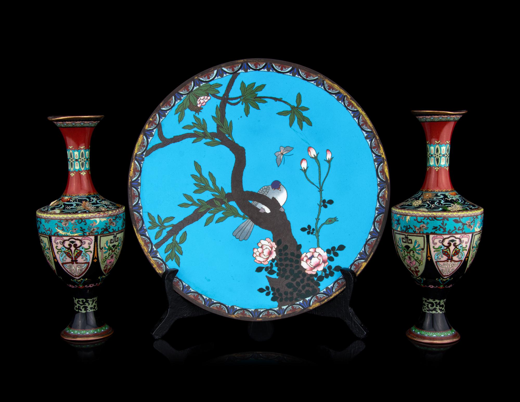 Three Japanese Cloisonne Articles