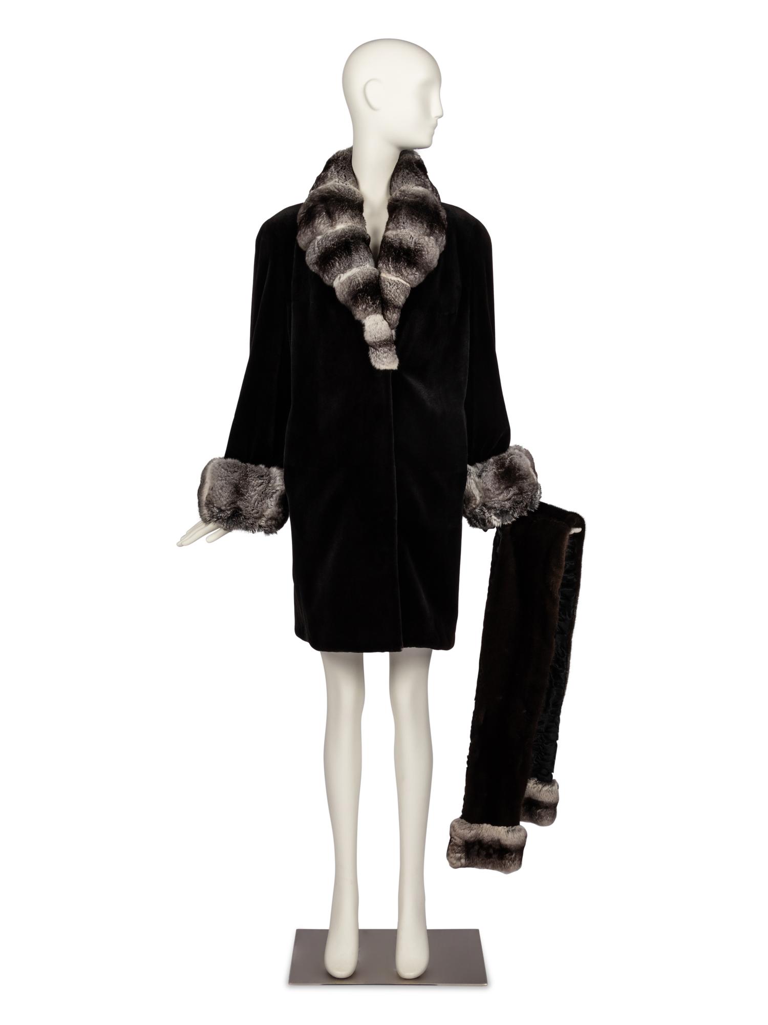 Sheared Mink Jacket with Chinchilla Trim and Fur Scarf