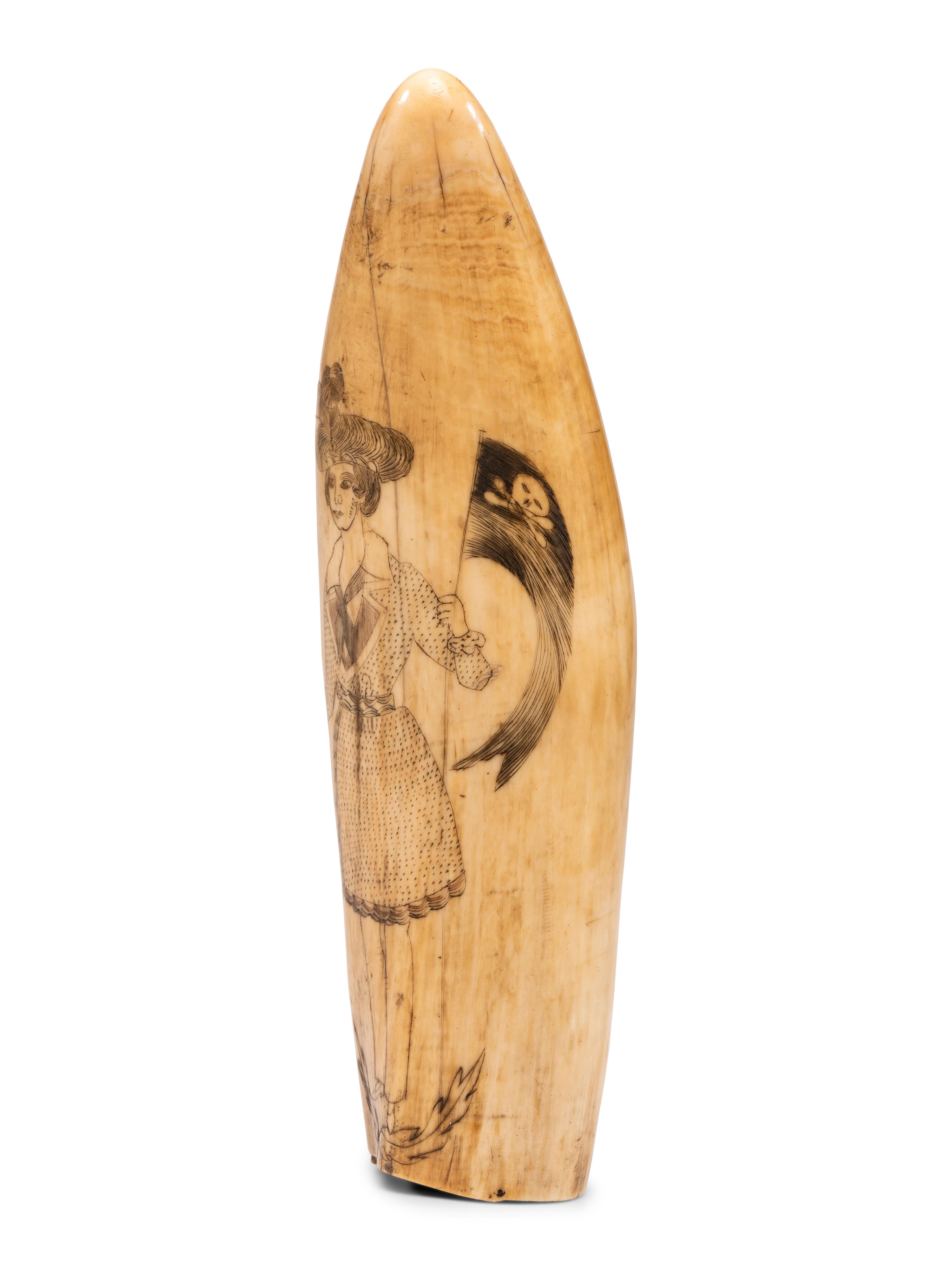 A Scrimshaw Tooth with Depiction of Female Pirate Fanny Campbell and a Patriotic Device