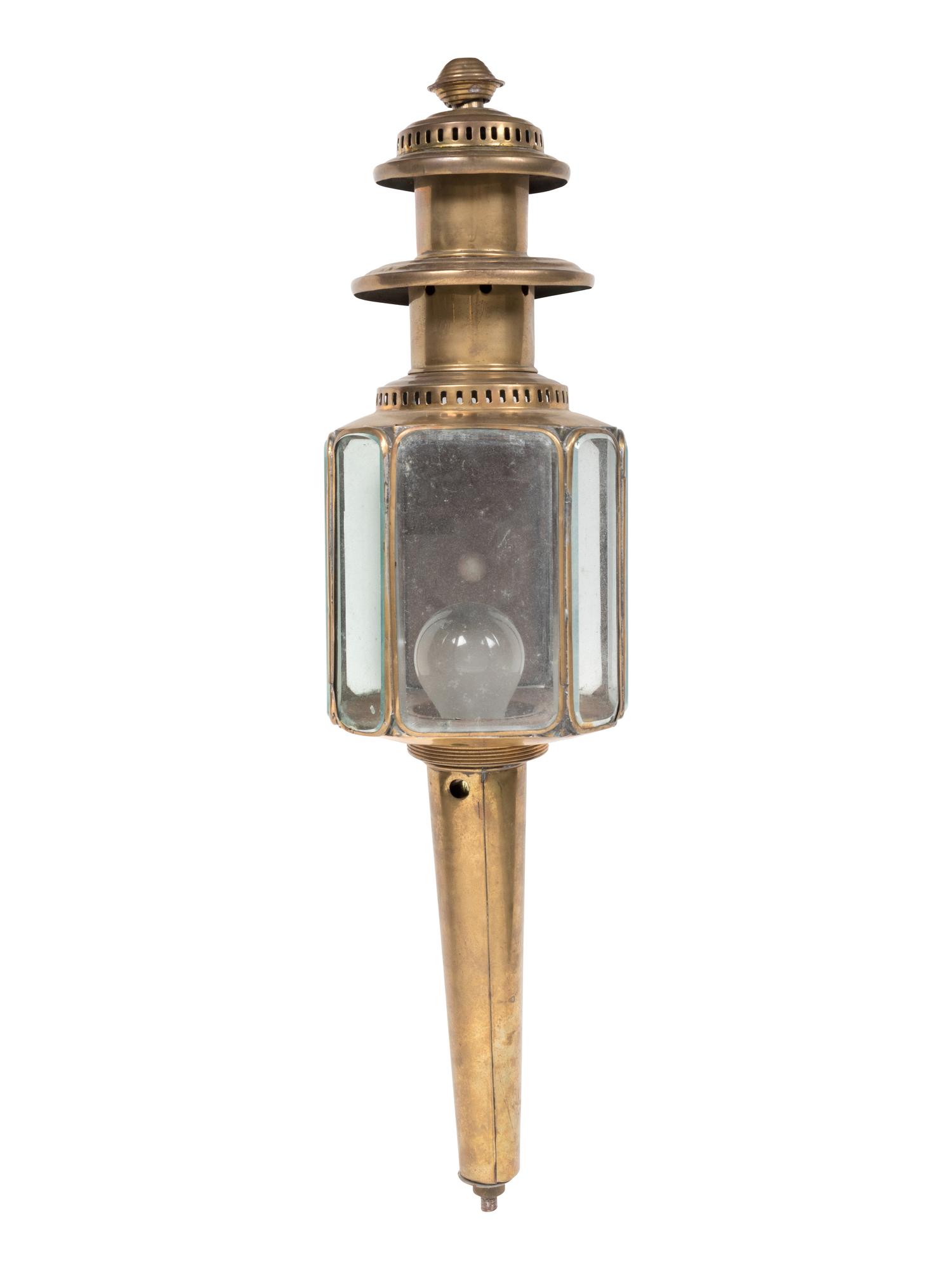 A Pair of Beveled Glass Brass Carriage Lamps — LATE 19TH CENTURY