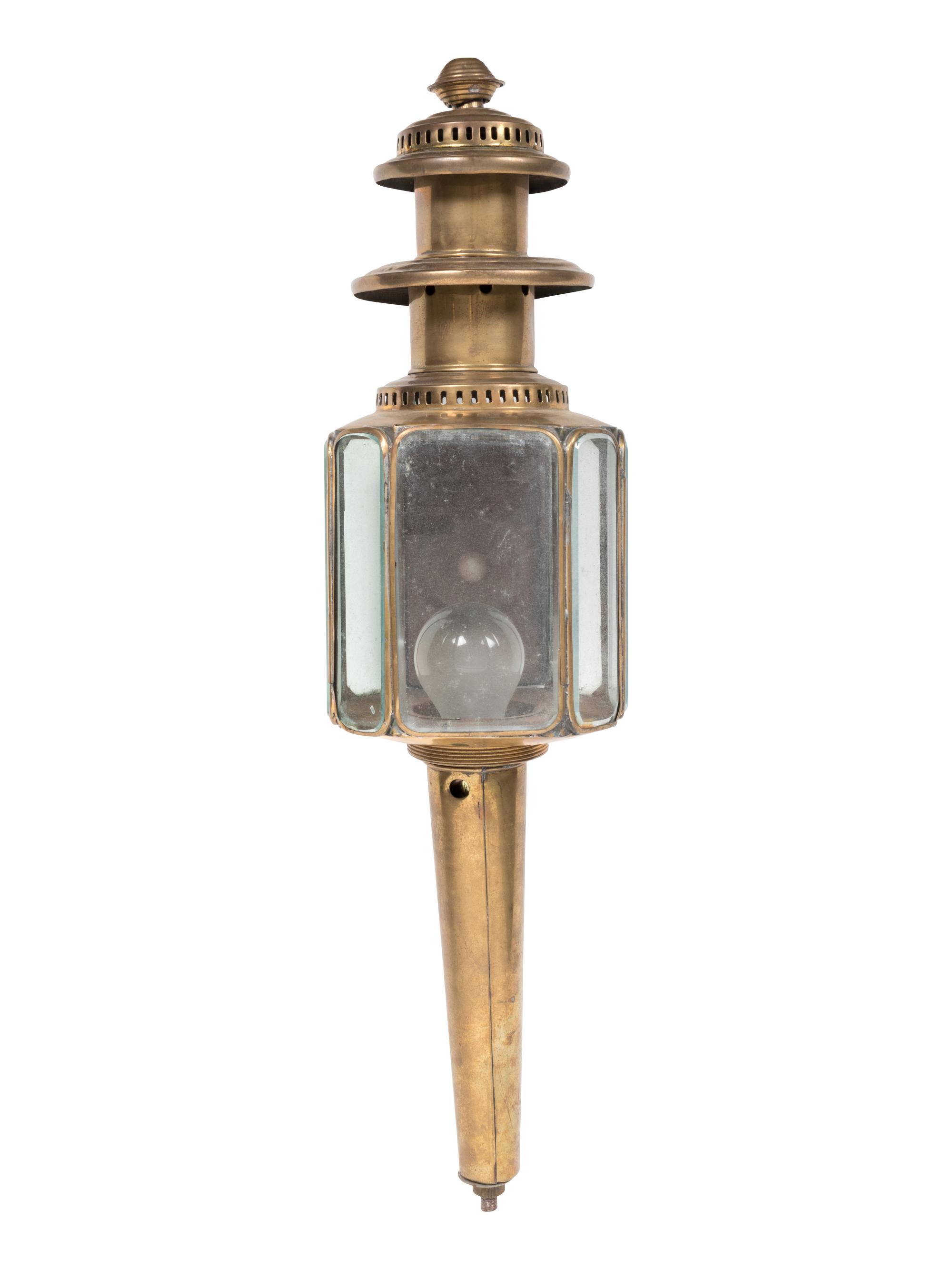 A Pair of Beveled Glass Brass Carriage Lamps — LATE 19TH CENTURY
