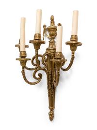 A Pair of Louis XVI Style Gilt-Metal Five-Light Sconces