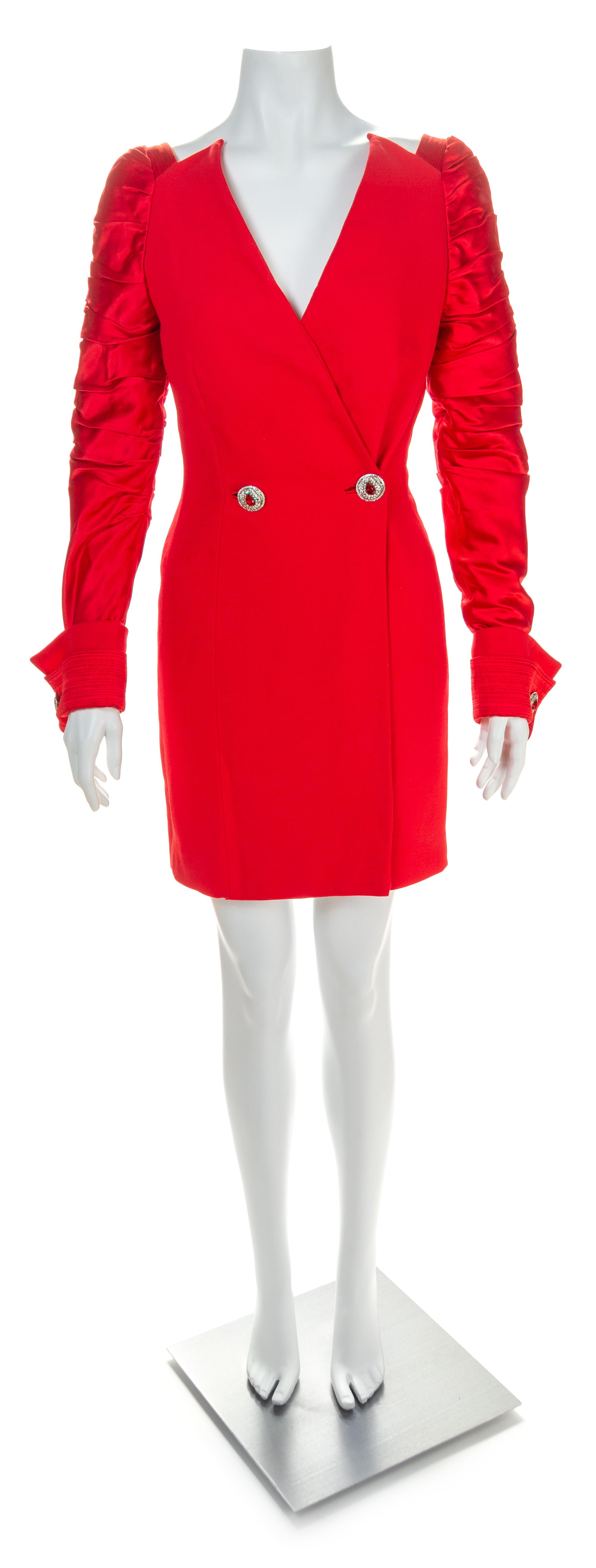 A Gianni Versace Red Wool and Silk Dress, Size 40.