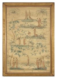A Regency Revival Painted Taffeta Panel