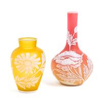 English, LATE 19TH CENTURY, two cameo glass vases, one of bottle form, the other ovoid, each with floral decoration