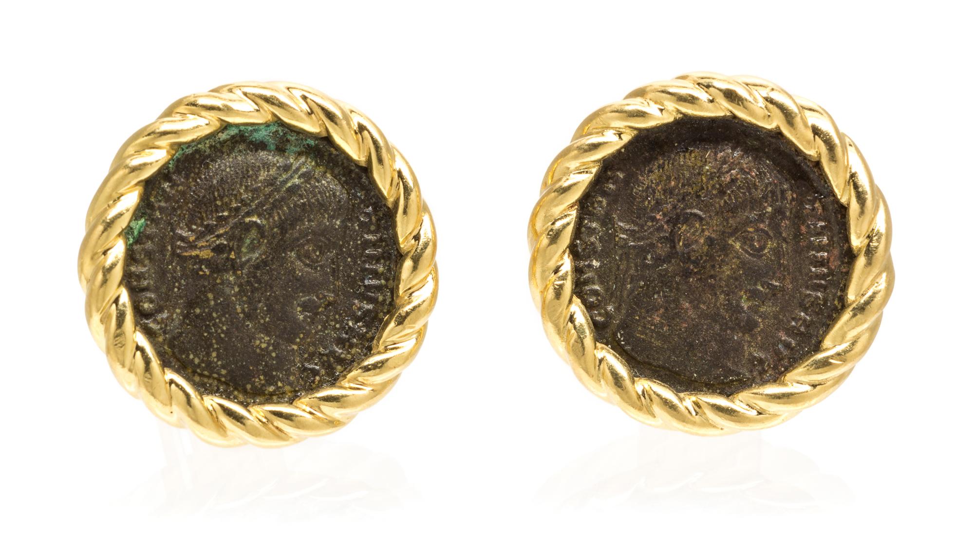A Pair of Yellow Gold and Coin Cufflinks, 16.30 dwts