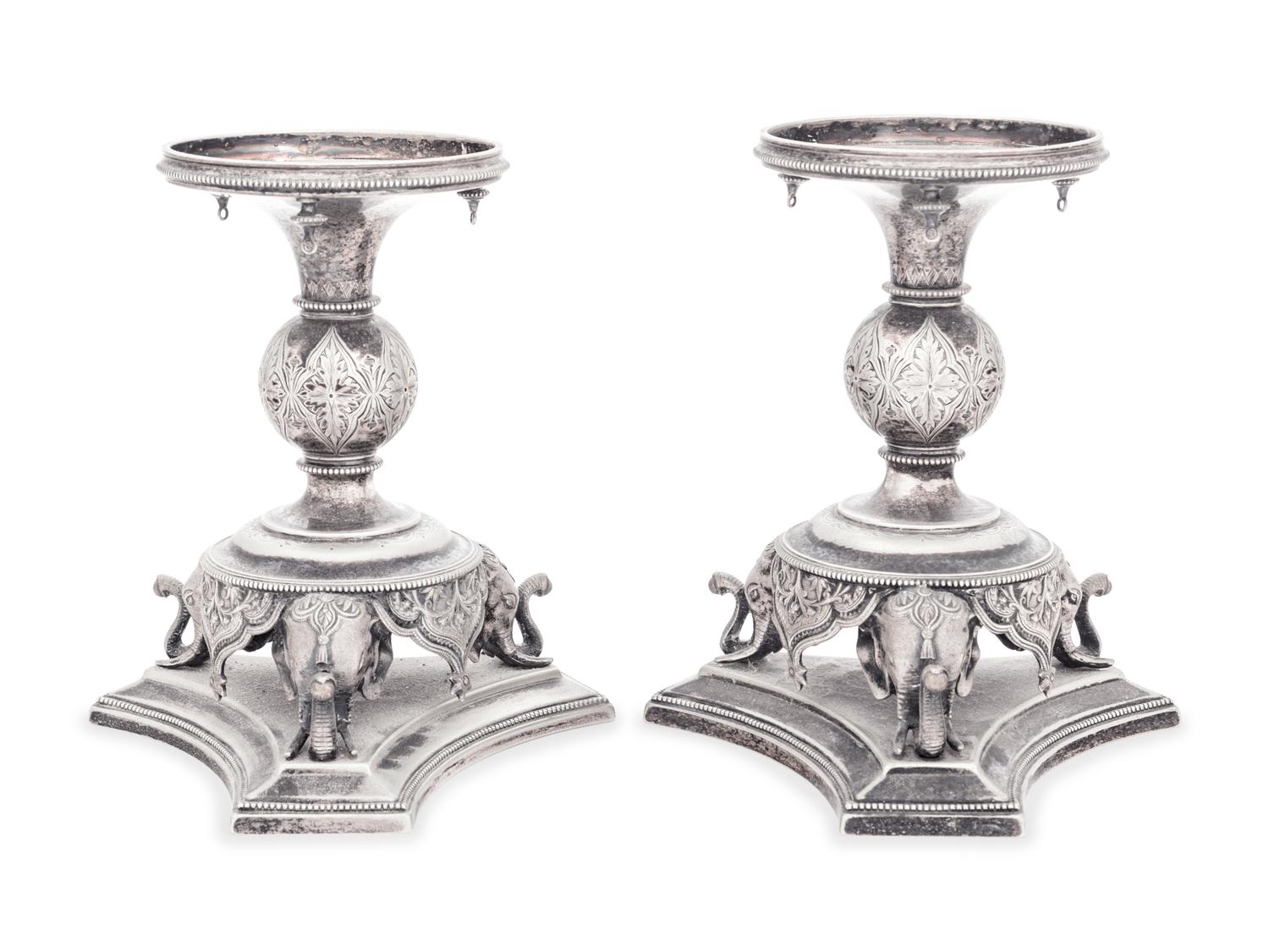 A Pair of English Silver-Plate Épergne Bases with Elephant Decoration