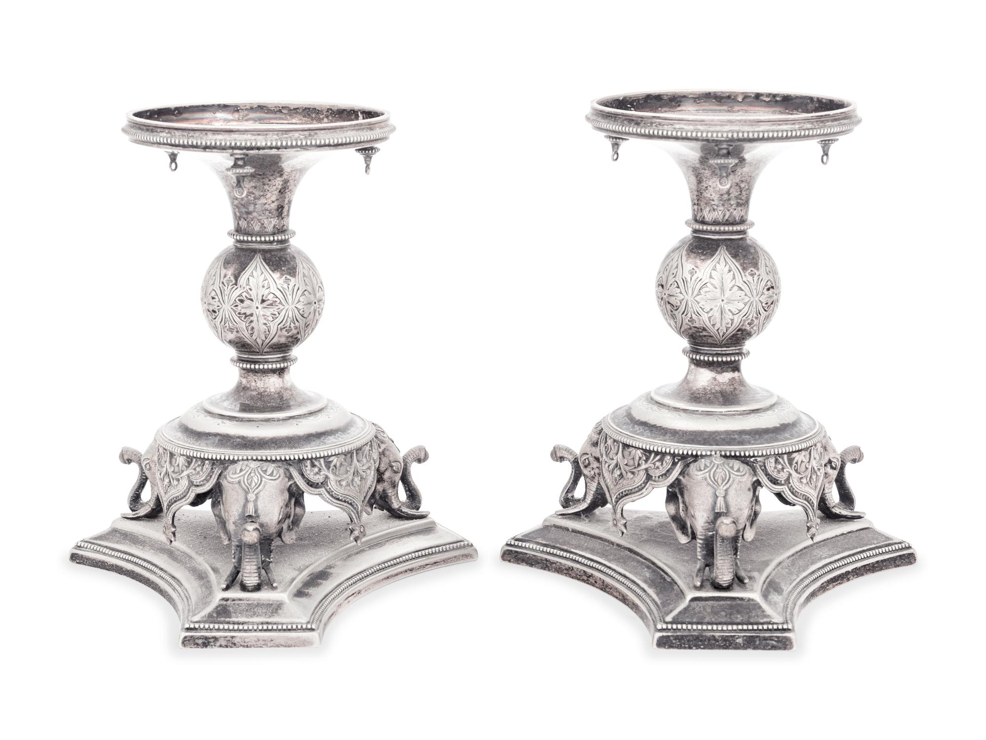 A Pair of English Silver-Plate Épergne Bases with Elephant Decoration