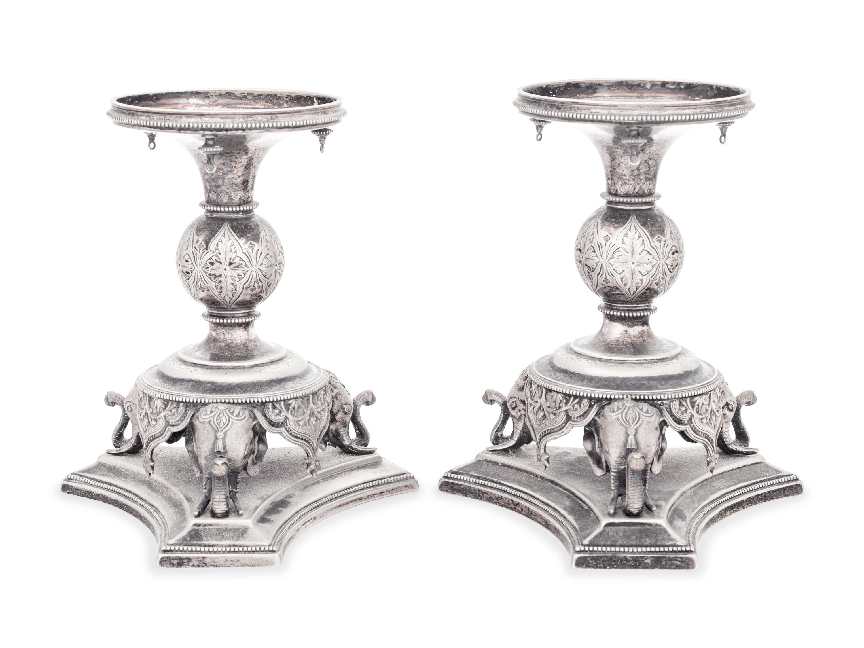 A Pair of English Silver-Plate Épergne Bases with Elephant Decoration