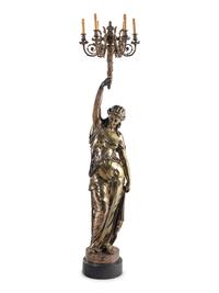 A Continental Silvered Bronze Figural Torchère