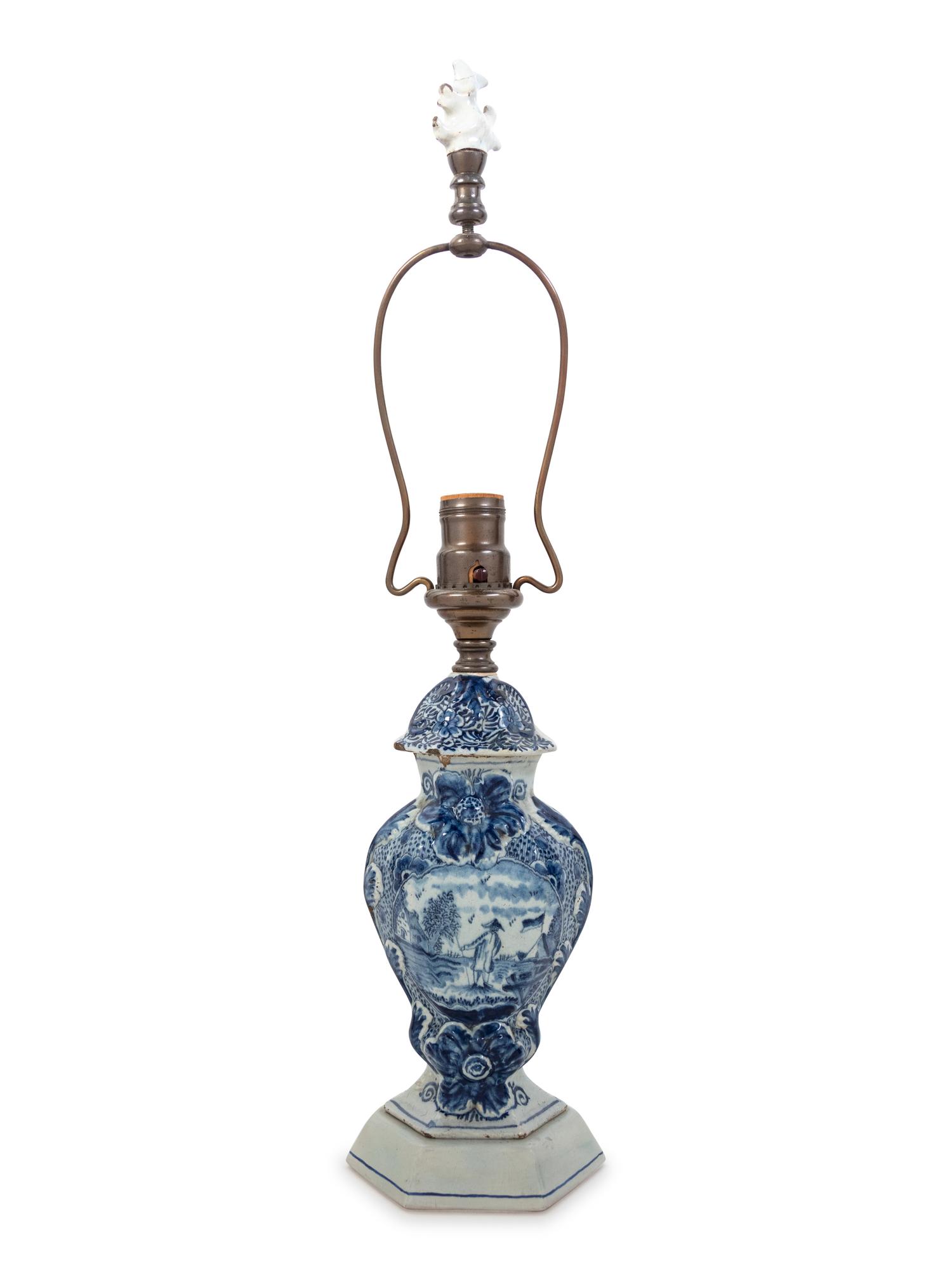 A Delft Vase and Cover Mounted as a Lamp