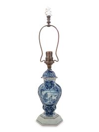 A Delft Vase and Cover Mounted as a Lamp