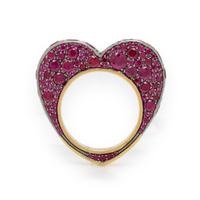 JESSICA MCCORMACK, RUBY AND BICOLOR GOLD HEART RING