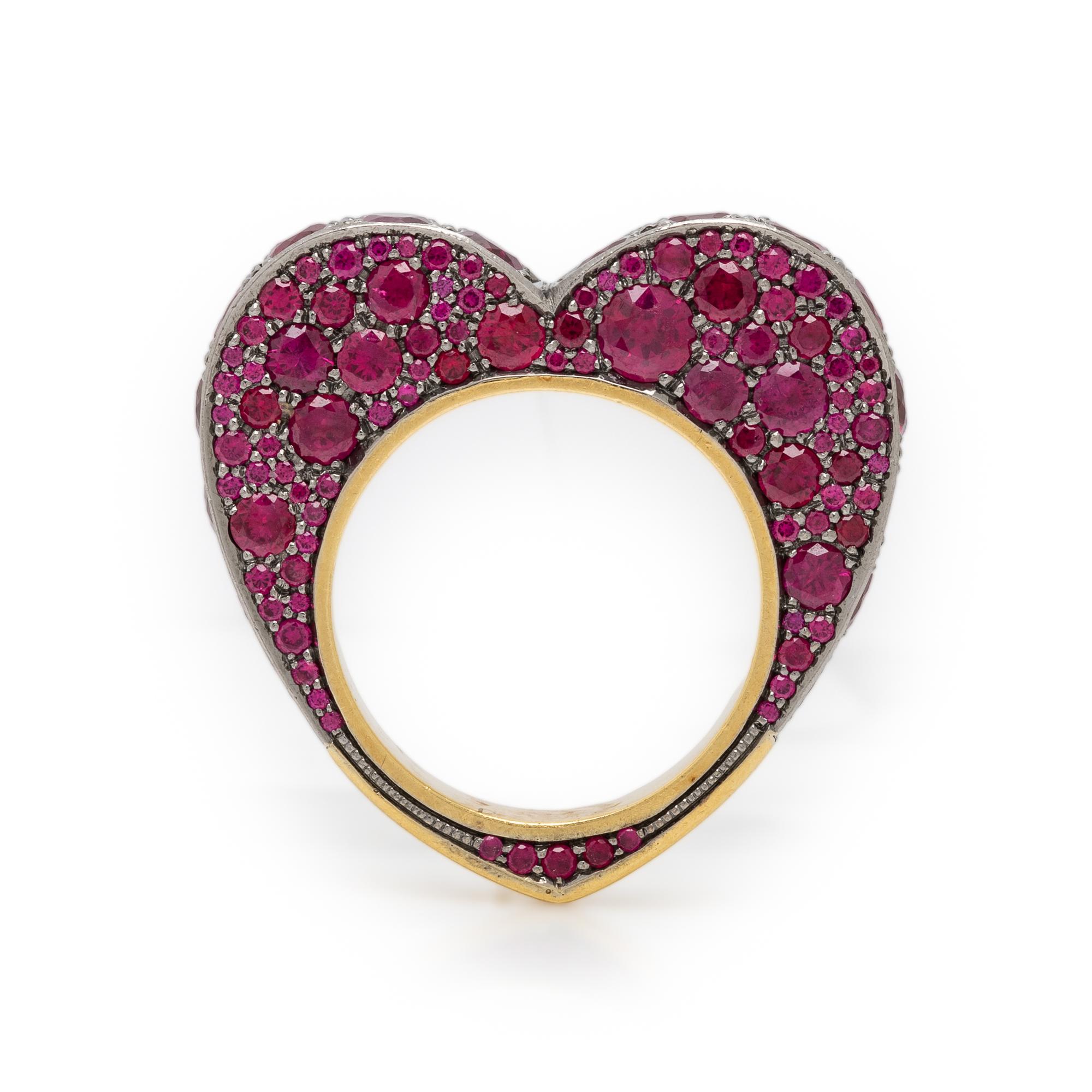 JESSICA MCCORMACK, RUBY AND BICOLOR GOLD HEART RING