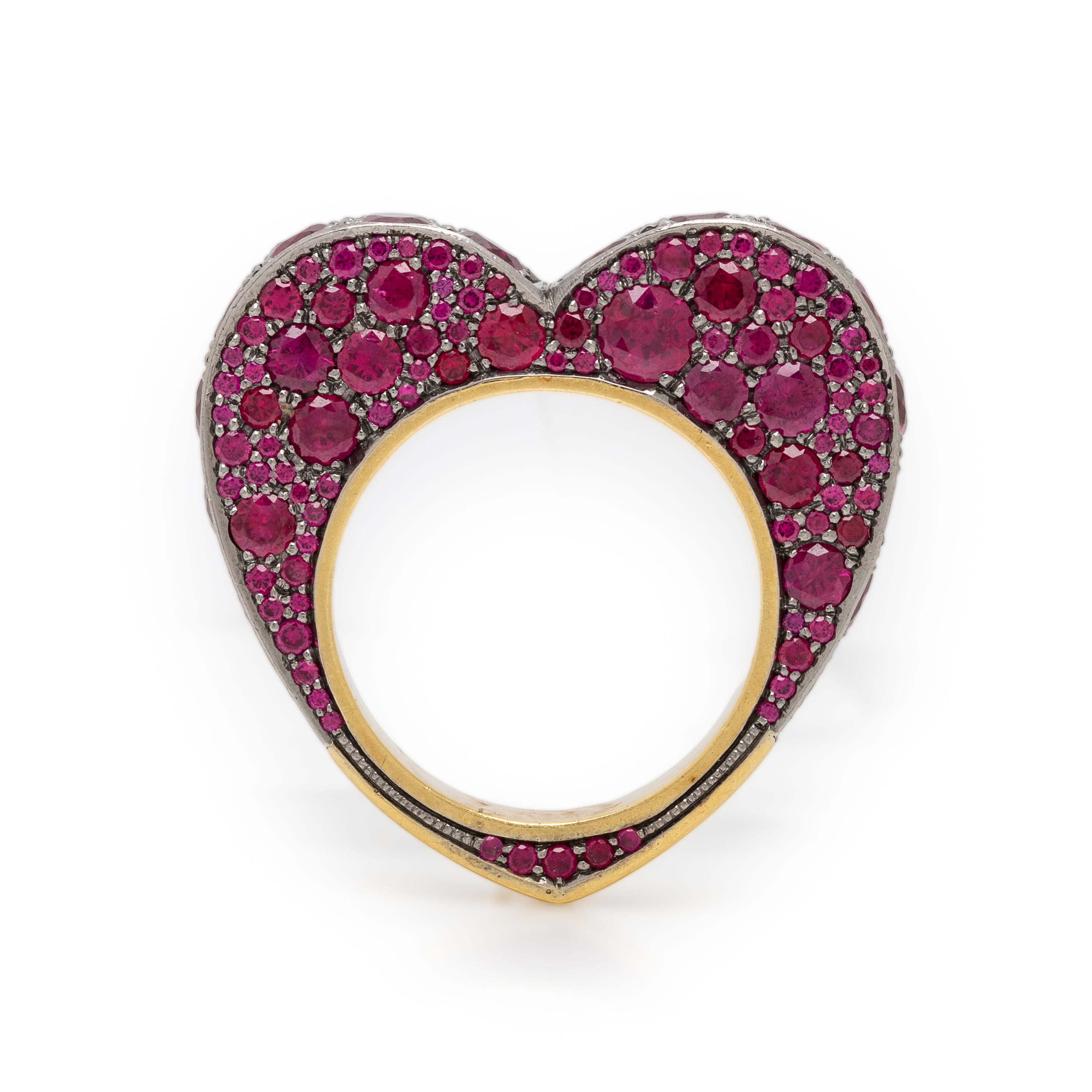 JESSICA MCCORMACK, RUBY AND BICOLOR GOLD HEART RING