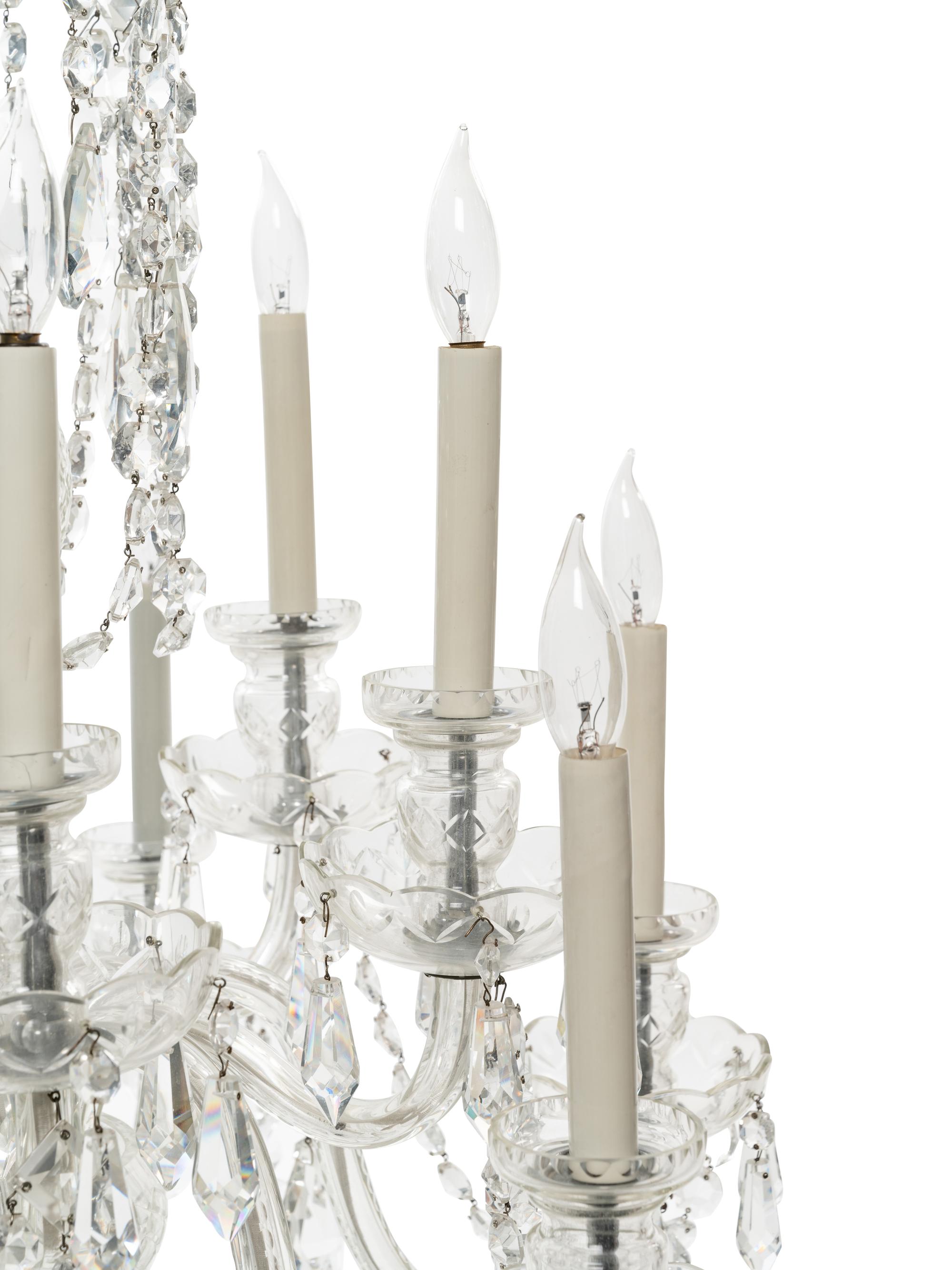 A George III Style Cut Glass Twelve-Light Chandelier