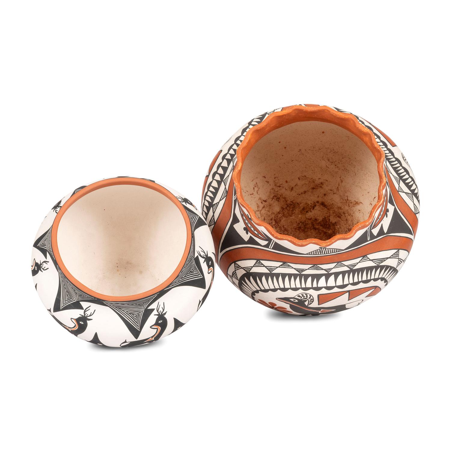 Acoma Pottery Jars, with Deer and Bighorn Heartline Designs