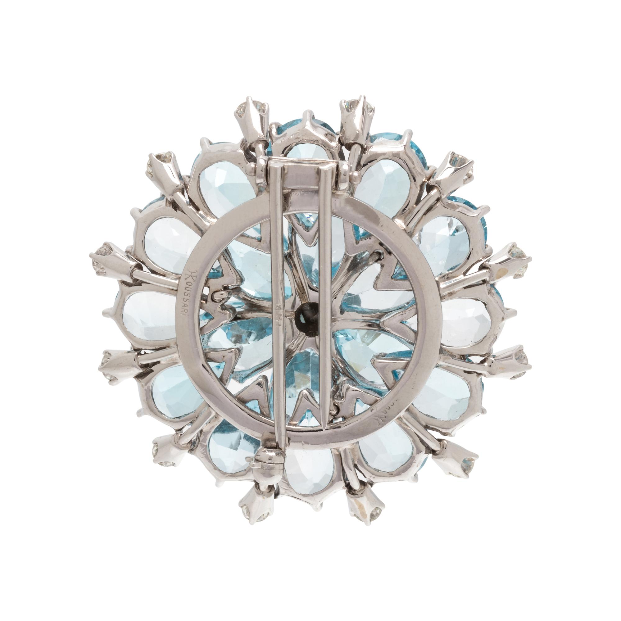 BLUE TOPAZ AND DIAMOND BROOCH