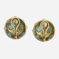 An 18K yellow gold and turquoise ring and earrings suite, Seaman Schepps