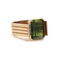 YELLOW GOLD, GREEN TOURMALINE AND DIAMOND RING
