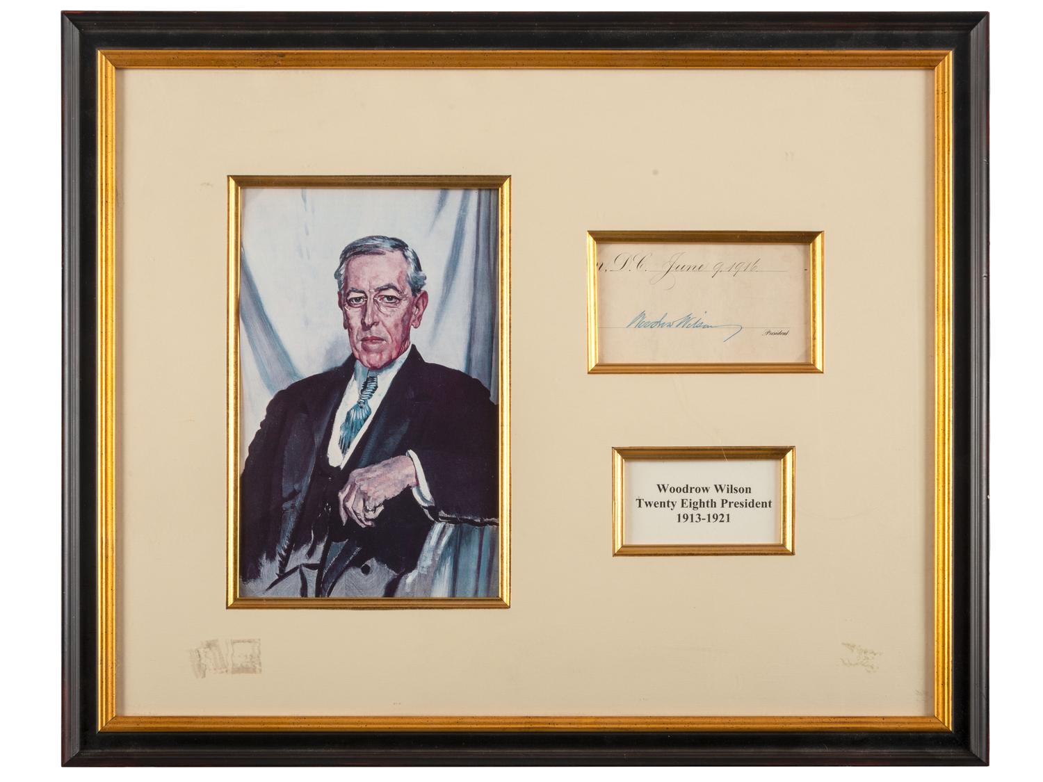 WILSON, Woodrow (1856-1924). A group of 3 items signed by Woodrow Wilson and Edith Bolling Wilson, highlighted by presidential signed appointment.