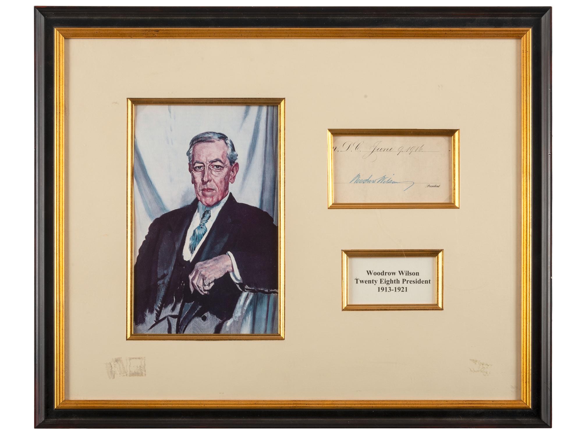 WILSON, Woodrow (1856-1924). A group of 3 items signed by Woodrow Wilson and Edith Bolling Wilson, highlighted by presidential signed appointment.