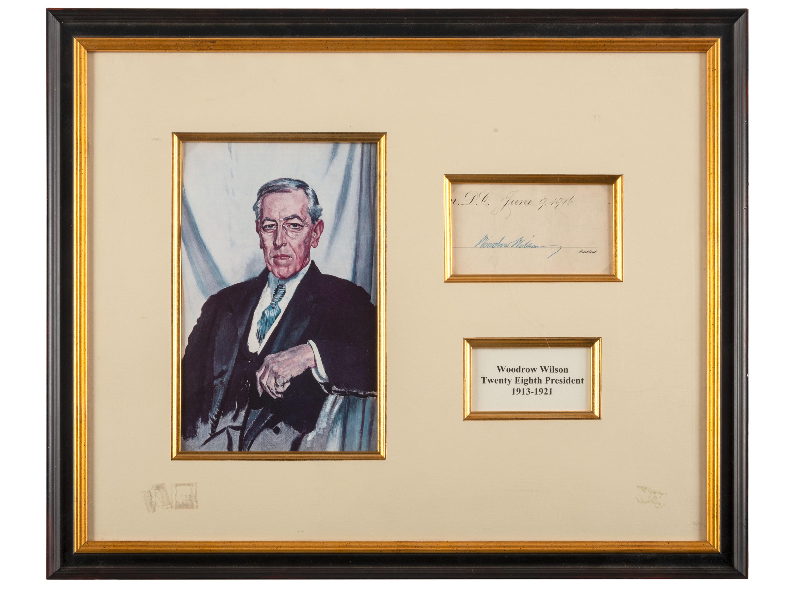 WILSON, Woodrow (1856-1924). A group of 3 items signed by Woodrow Wilson and Edith Bolling Wilson, highlighted by presidential signed appointment.
