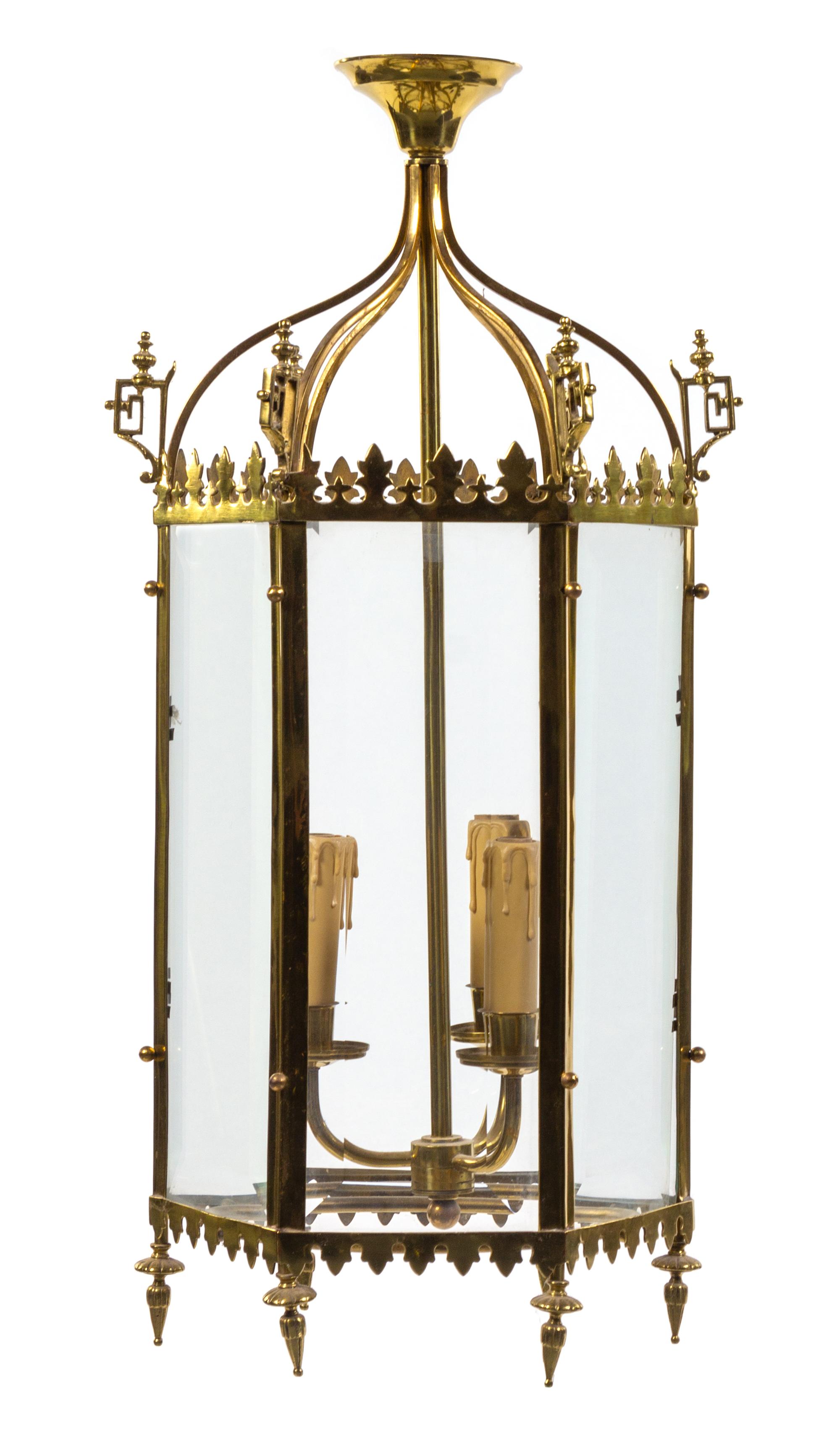 A Brass Three-Light Hall Lantern — LATE 19TH/EARLY 20TH CENTURY