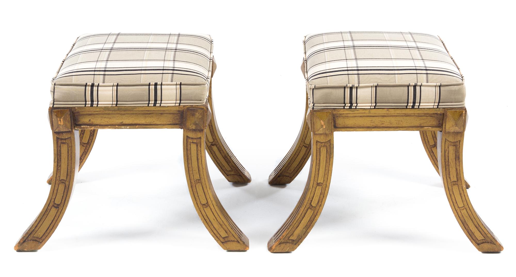 A Pair of Louis Philippe Style Giltwood Stools Height 16 x width 15 1/2 x depth 14 inches. — 20TH CENTURY