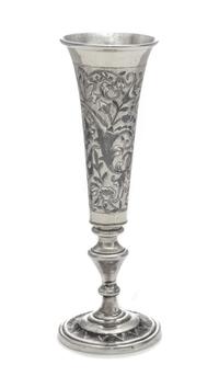 A Russian Niello and Silver-Gilt Beaker, Maker's Mark Obscured, 1843, having a flared rim above a floral and foliate decorated body wit