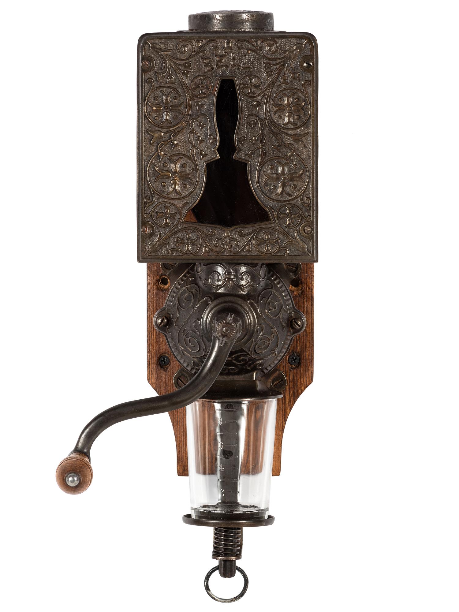 A Bell Cast Iron Wall Mount Coffee Grinder