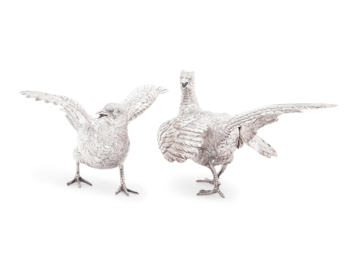 A Pair of Silver Pheasant Table Ornaments