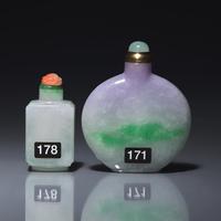 Two Chinese Jadeite Snuff Bottles, 19th to 20th Century 晚清-民國 翡翠鼻烟壺兩支