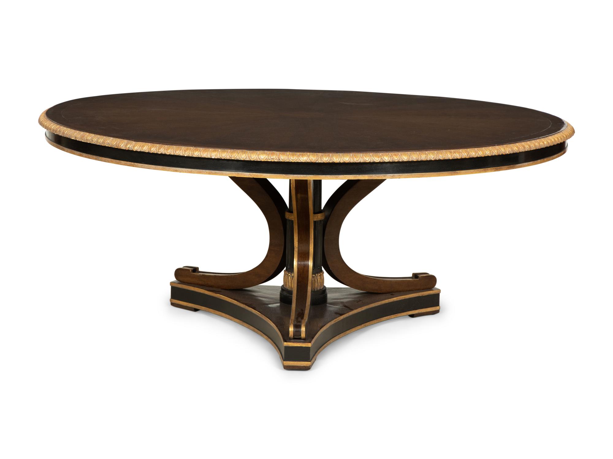 An Ebanista Luciani Walnut and Parcel Gilt Dining Table