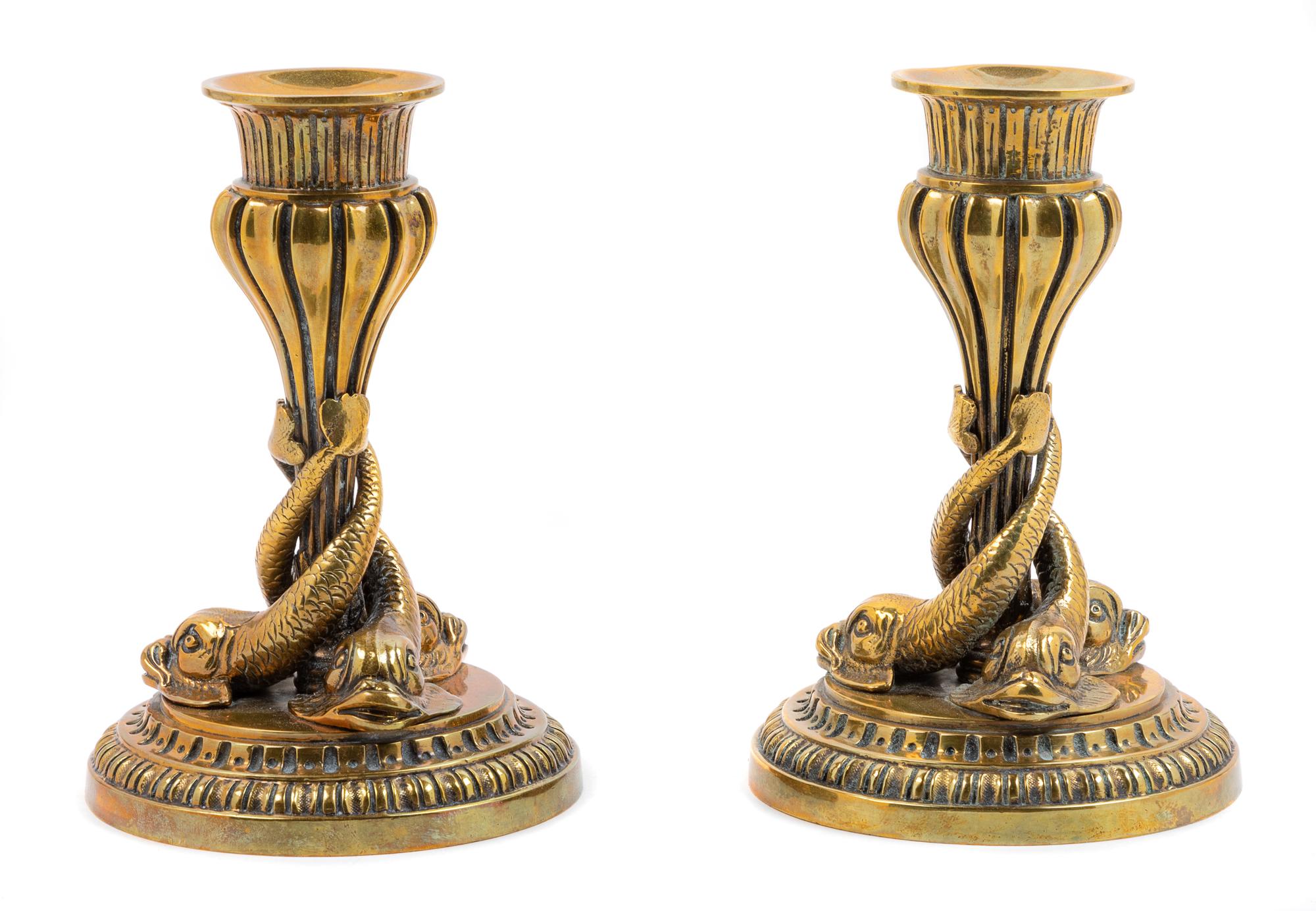 A Pair of Gilt Bronze Candlesticks Height 6 inches. — 19TH CENTURY