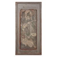 A Chinese Fresco Fragment Depicting Celestial Maidens, Ming Dynasty 明 瀝粉貼金 彩繪琵琶侍女壁畫殘片