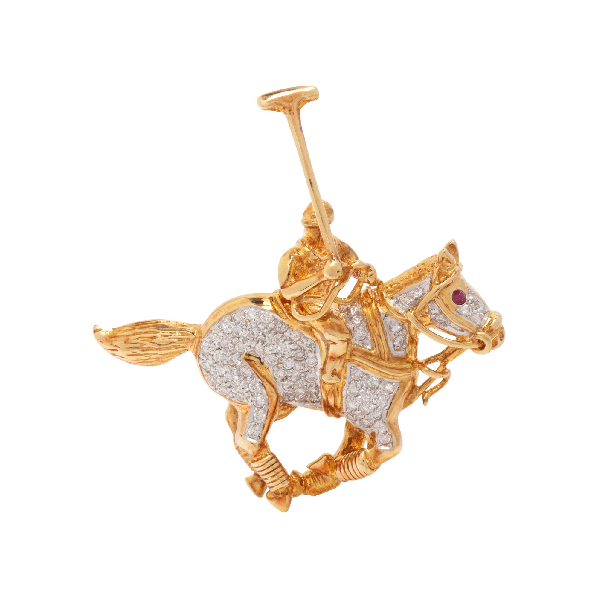 DIAMOND POLO PLAYER PENDANT/BROOCH