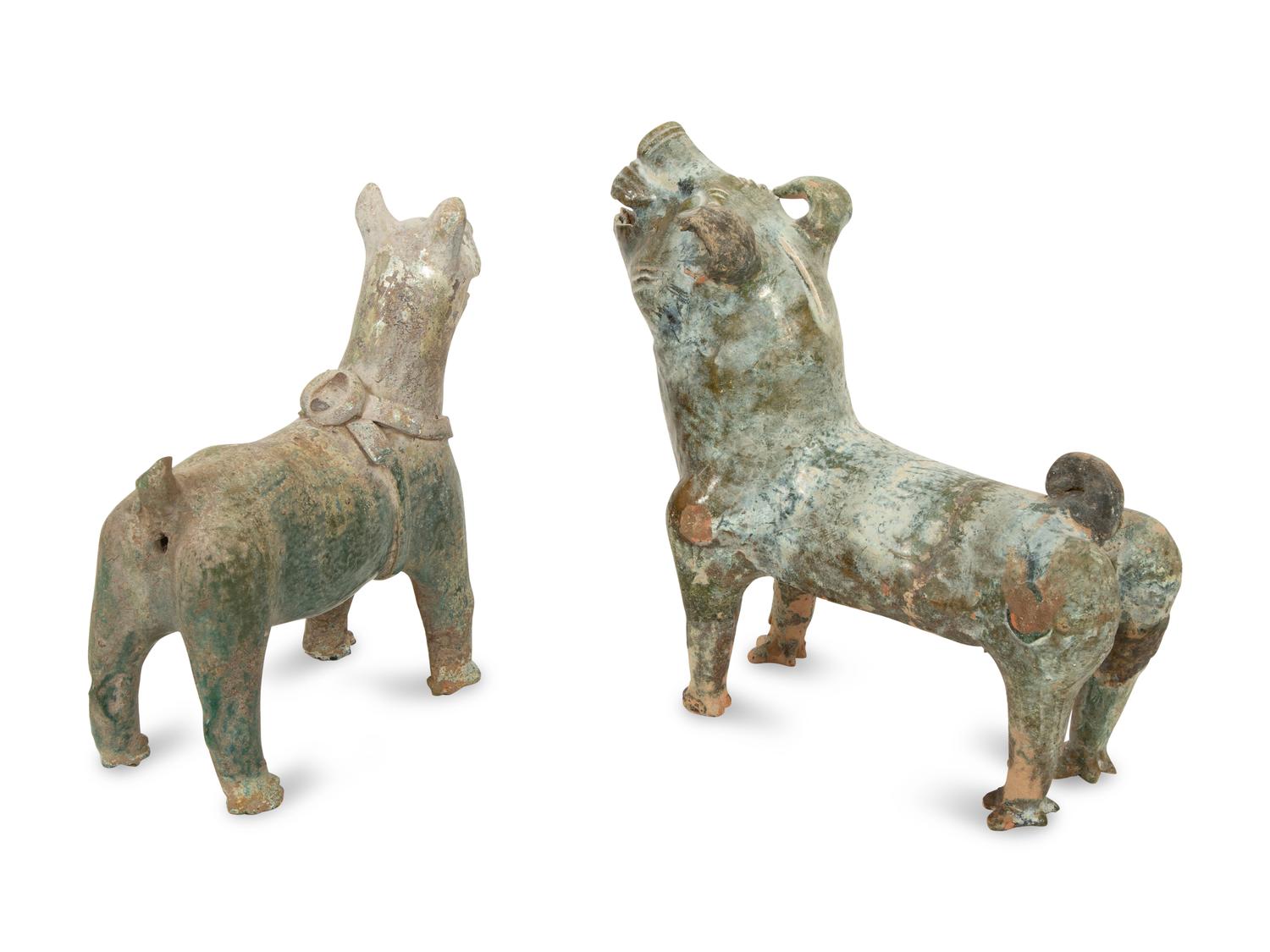 Two Chinese Glazed Pottery Dogs