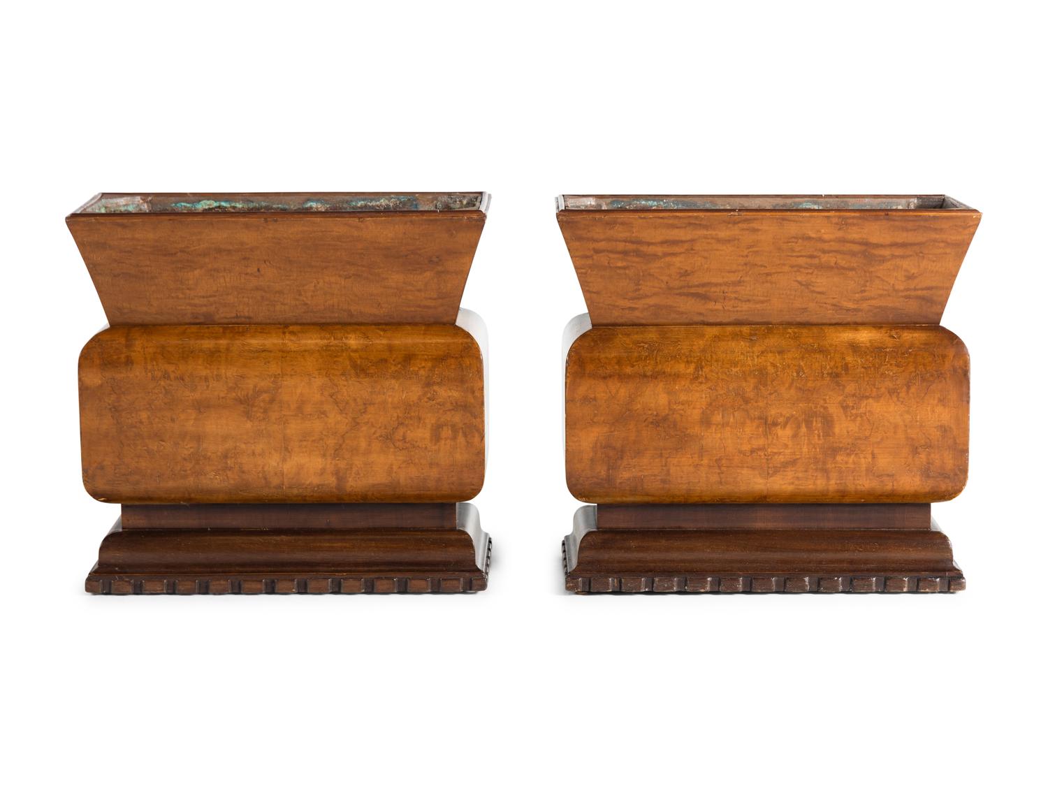 A Pair of Art Deco Burl Walnut Planters
