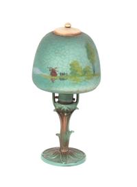 An American Reverse Painted Glass Table Lamp Height 12 1/2 inches.