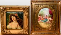 A Continental Porcelain Plaque First plaque 5 x 5 inches.