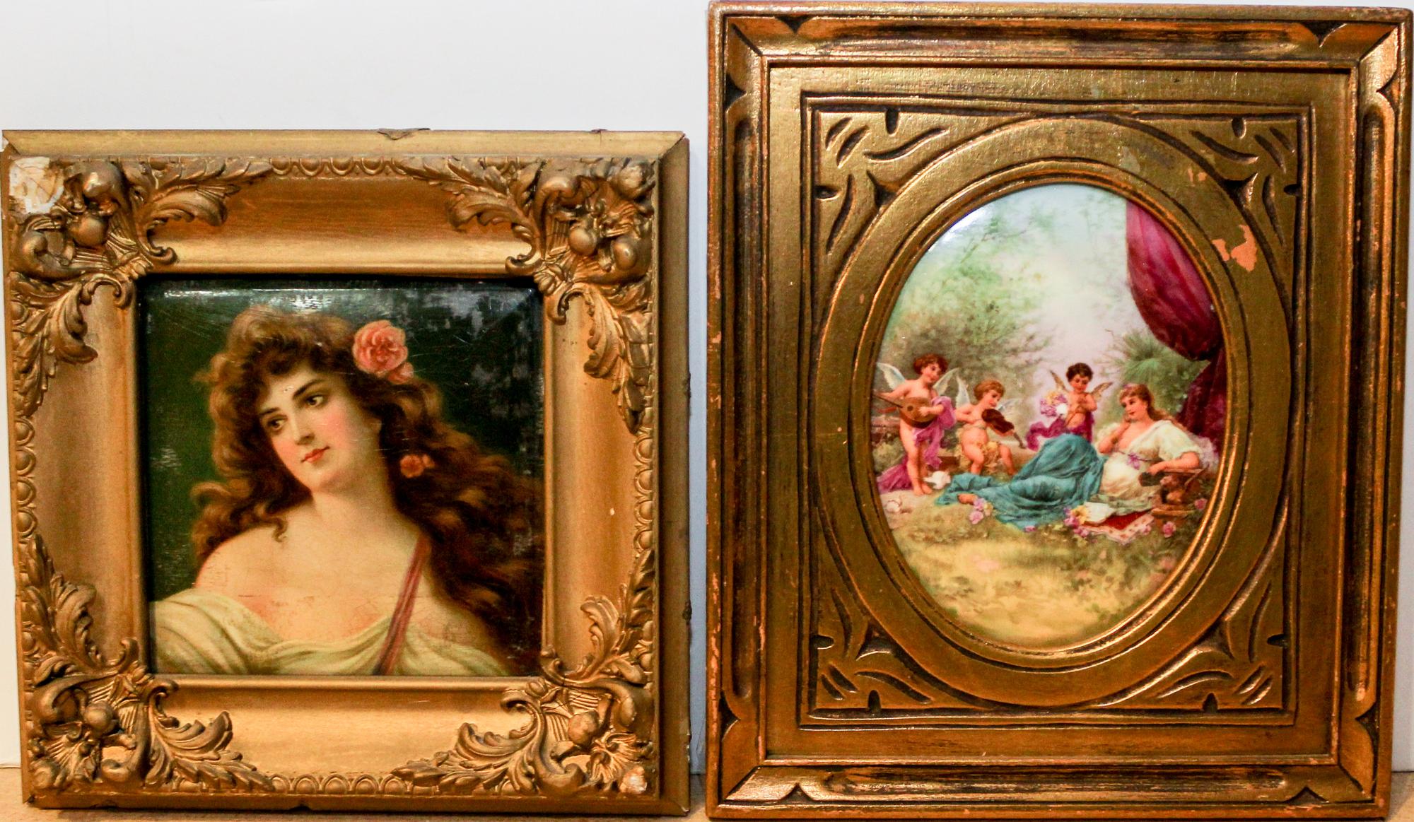 A Continental Porcelain Plaque First plaque 5 x 5 inches.