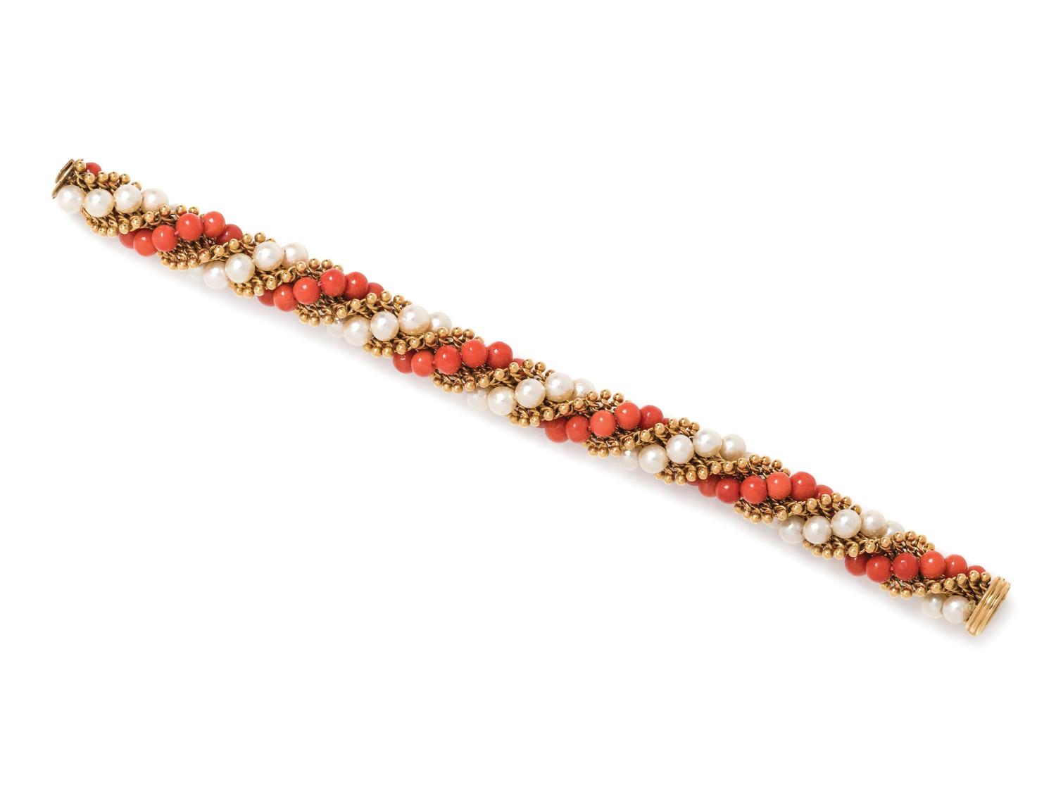 Van Cleef & Arpels, France, Coral and Cultured Pearl 'Twist' Bracelet