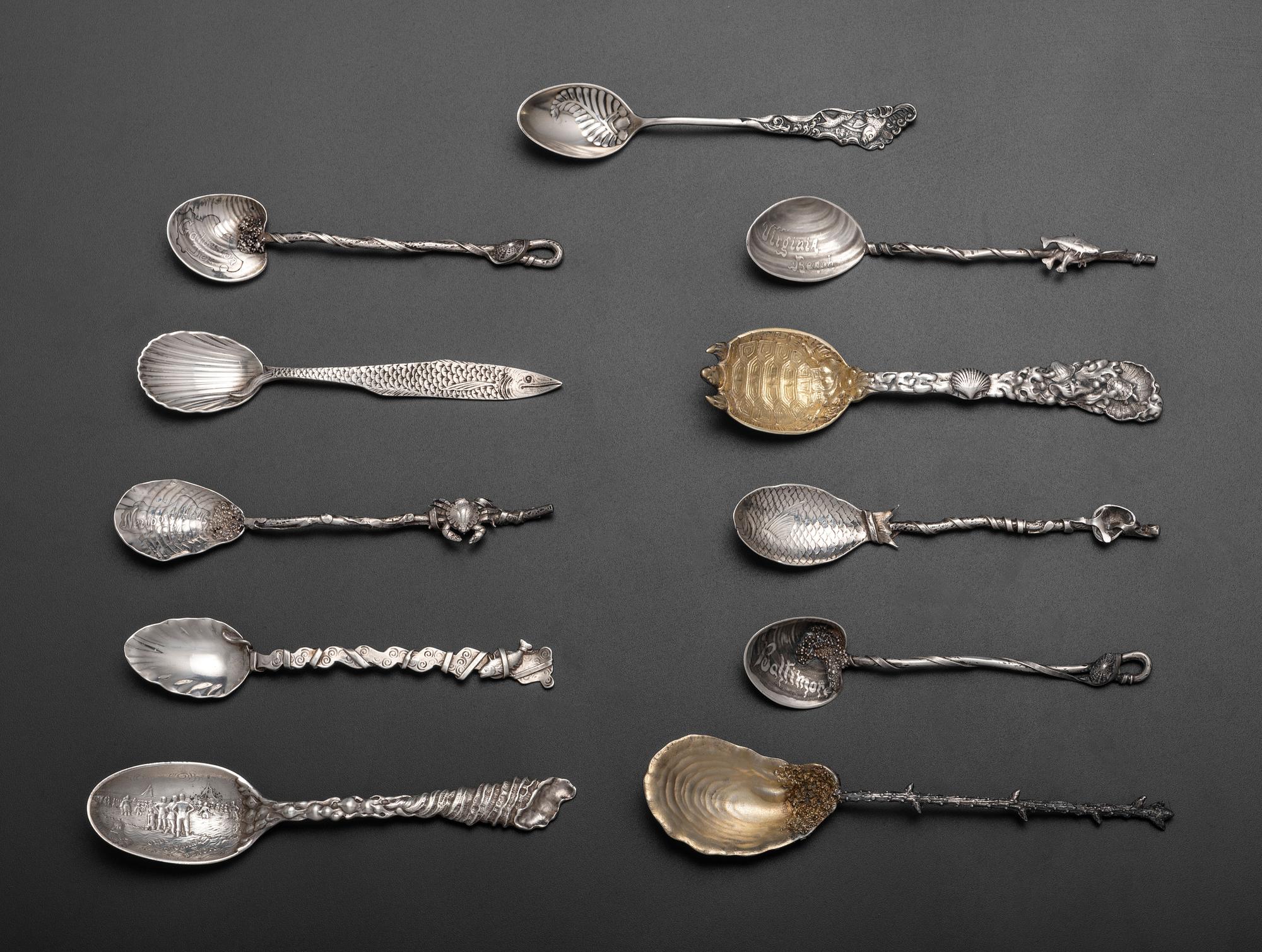 Eleven American Marine Decorated Silver Spoons