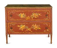 A Louis XVI Style Painted Pine Faux Marble-Top Commode