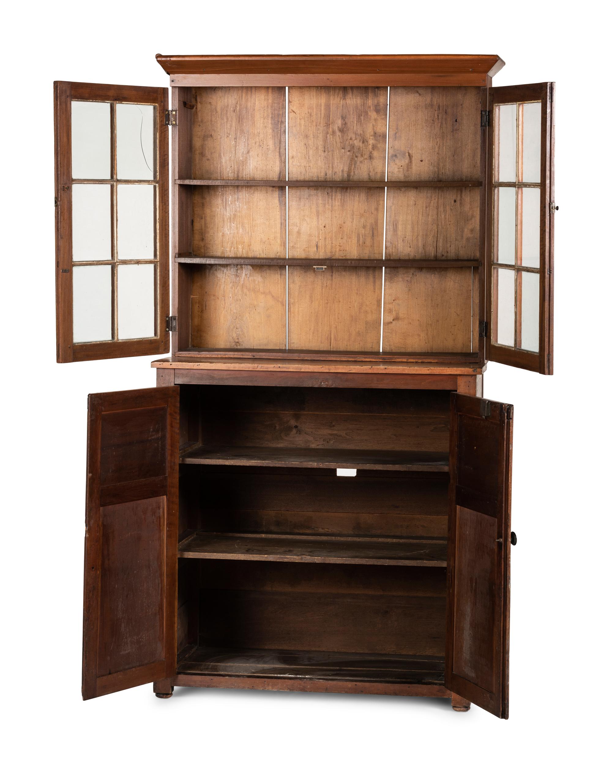 A Paint Decorated Cherry Step-Back Cupboard
