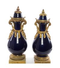 A Pair of Sevres Style Gilt Bronze Mounted Porcelain Vases Height of taller 29 inches. — 19TH/20TH CENTURY