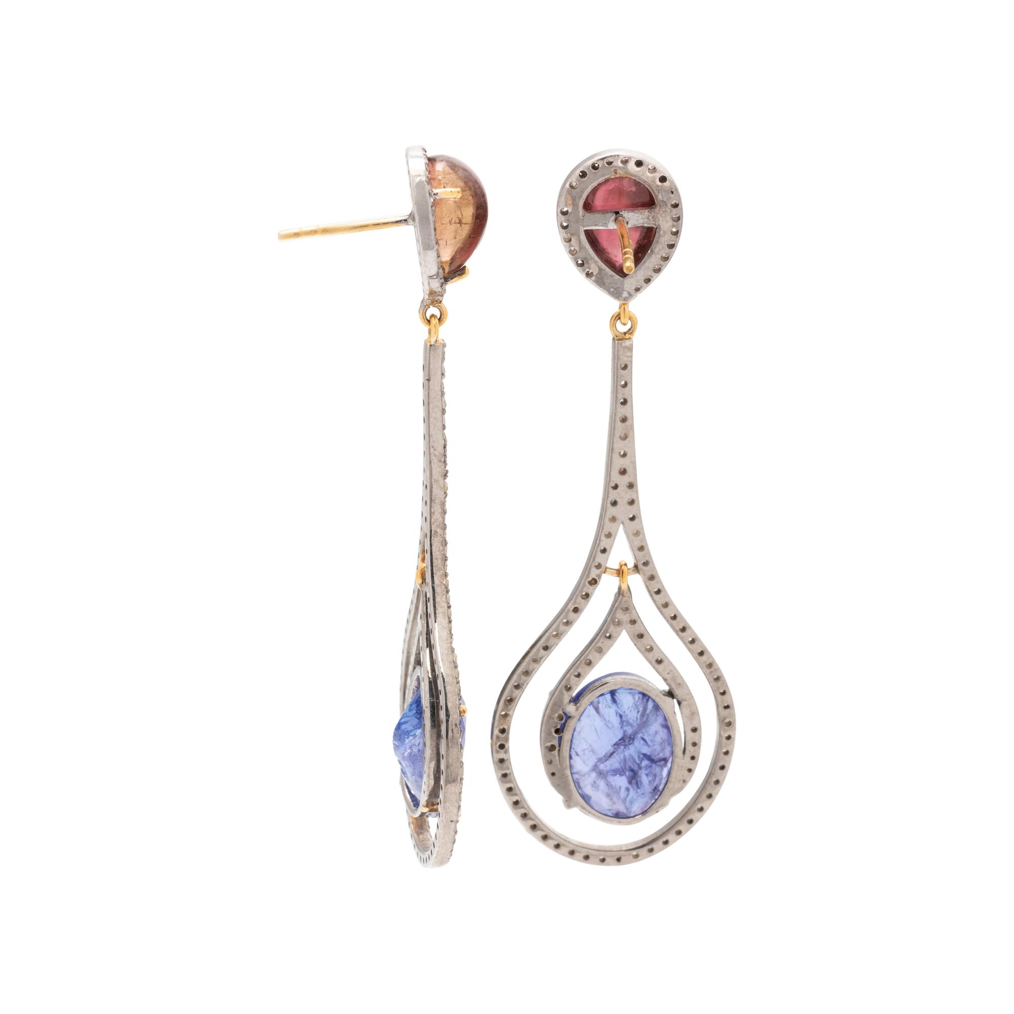 TANZANITE, PINK TOURMALINE AND DIAMOND EARRINGS